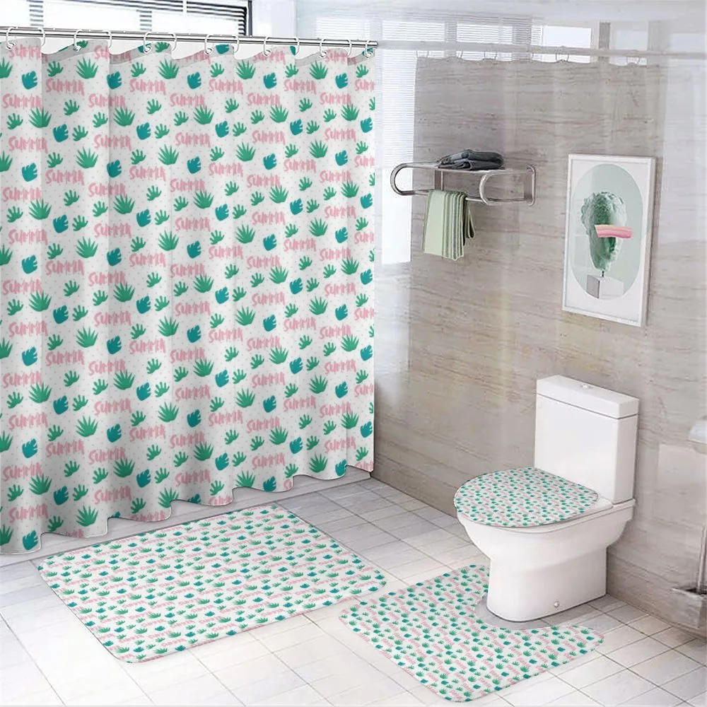 Pink Polka Dots and Leaves — 4-Piece Bathroom Set preview