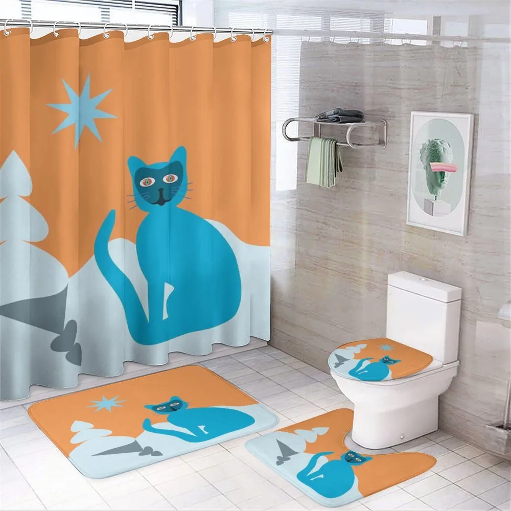 Cat with Raccoon Mask — 4-Piece Bathroom Set preview