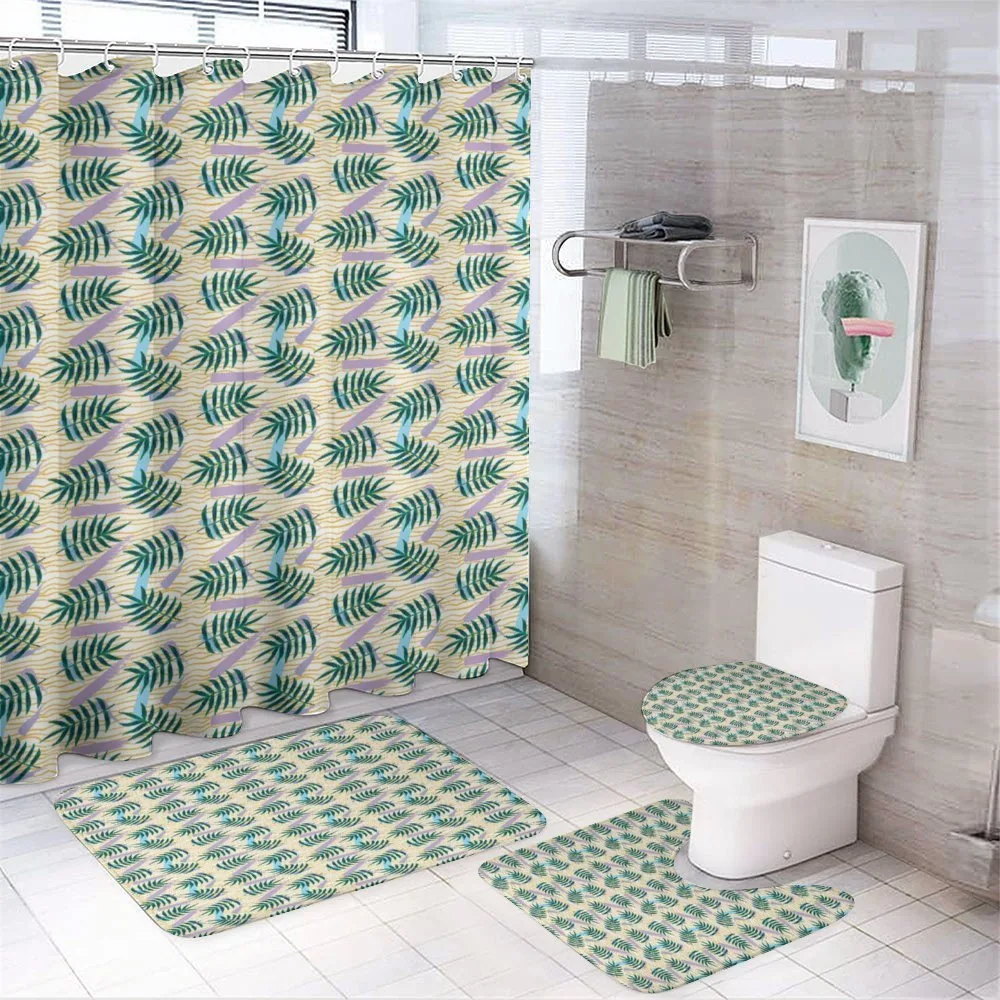 Exotic Leaves Wavy Stripes 4-Piece Bathroom Set product video