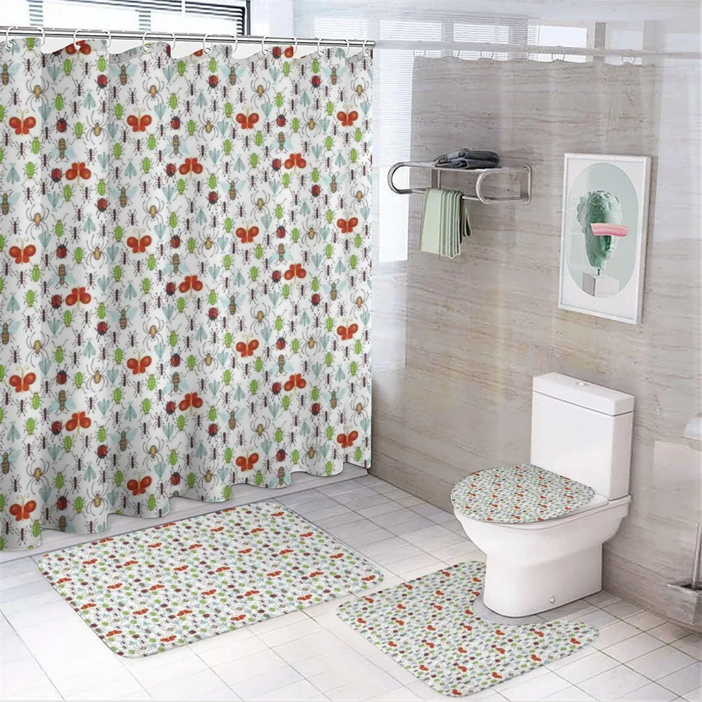 Insects Pattern Ant Bee 4-Piece Bathroom Set product video
