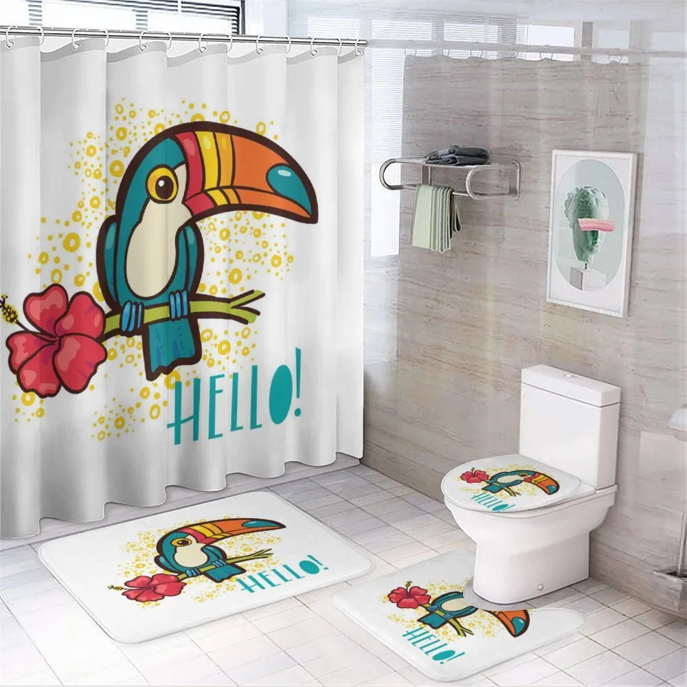 Toucan Bird with Hibiscus — 4-Piece Bathroom Set preview