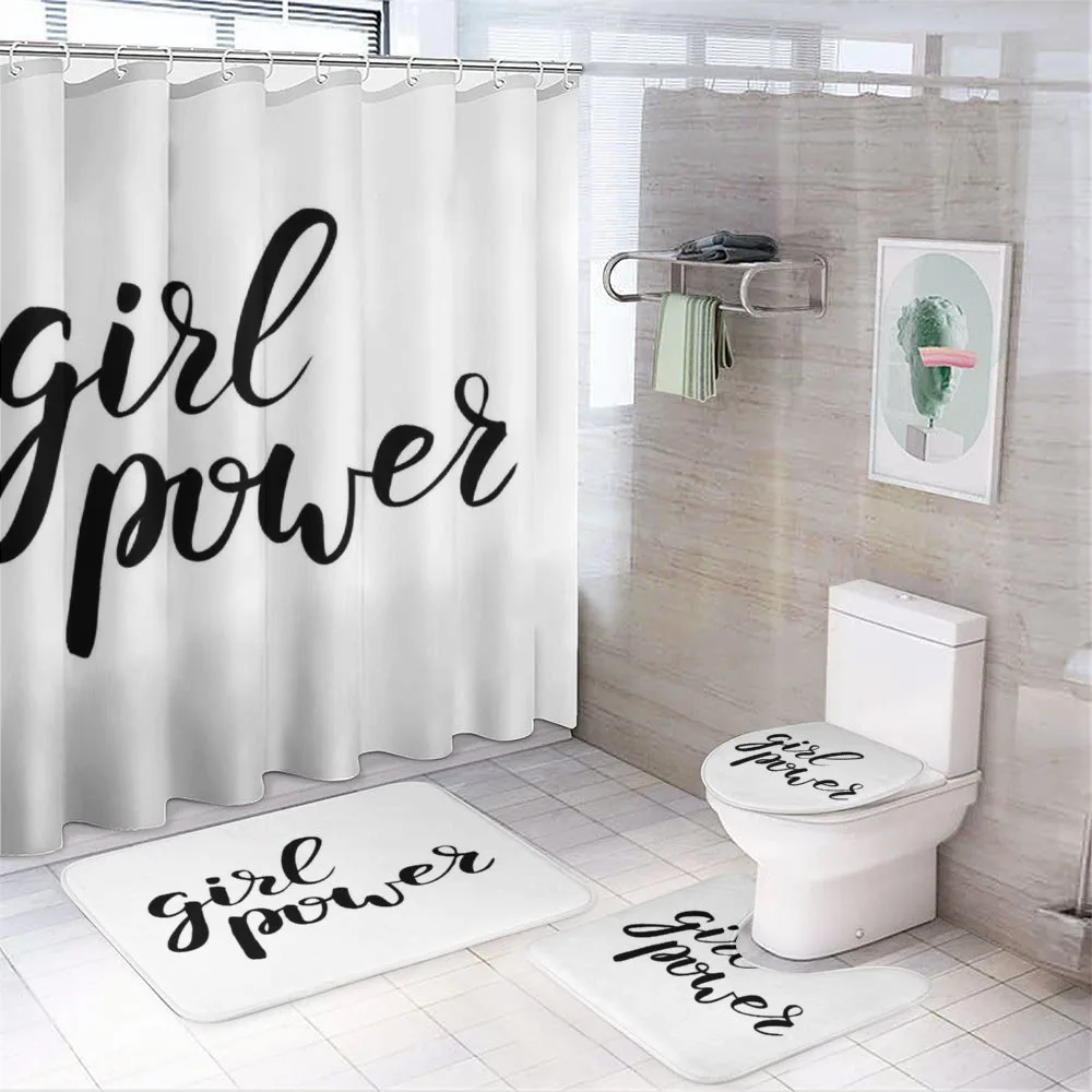 Girl Power Feminist Text 4-Piece Bathroom Set product video