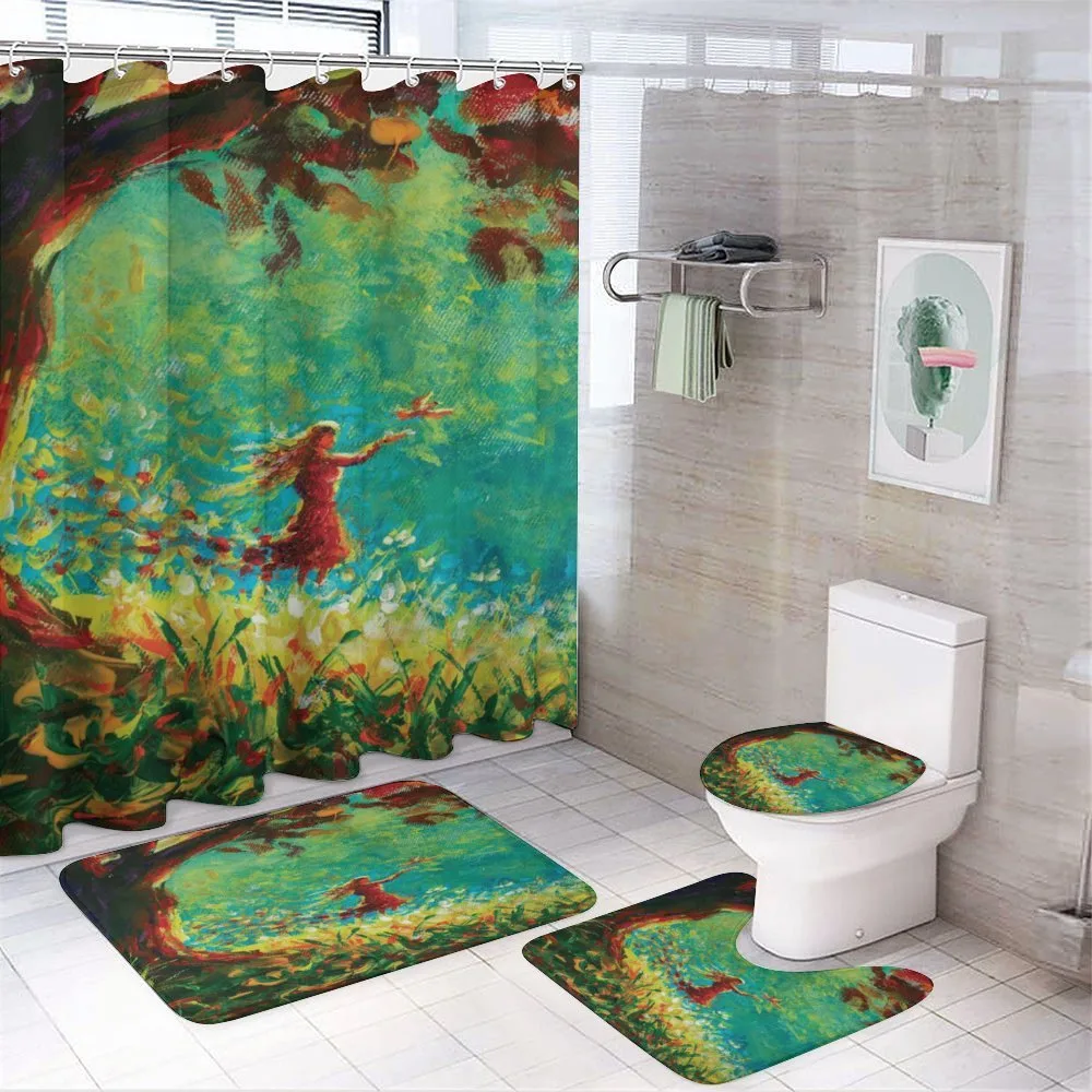 Painting of a Forest Scene 4-Piece Bathroom Set product video