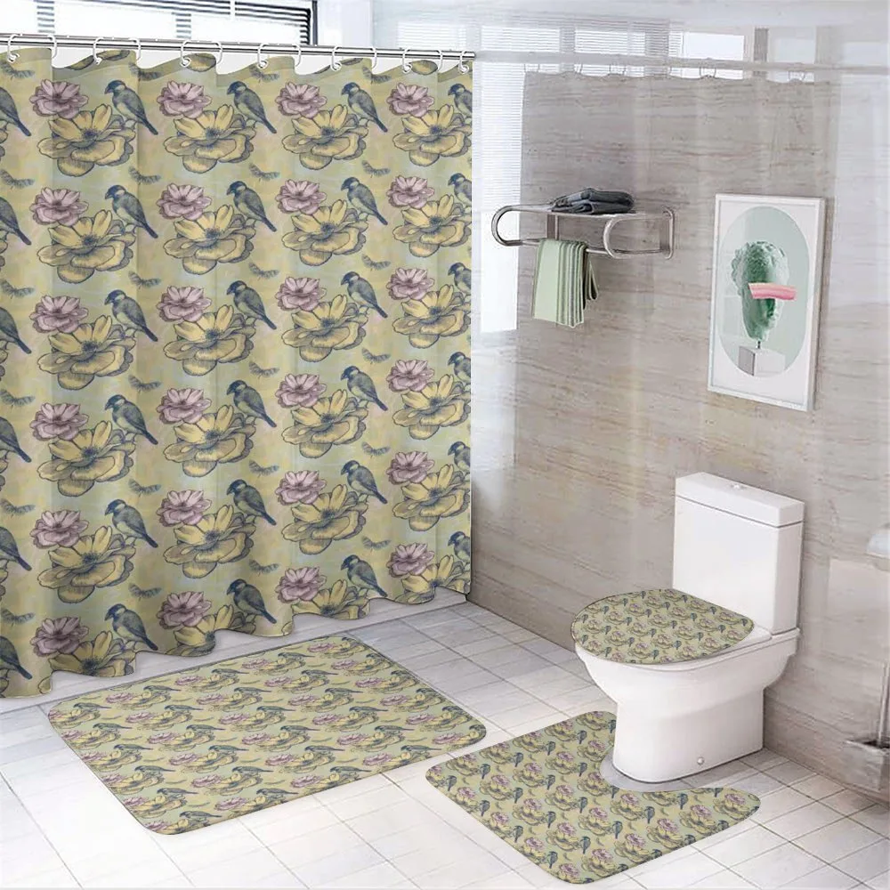 Bird Butterfly Flowers — 4-Piece Bathroom Set preview