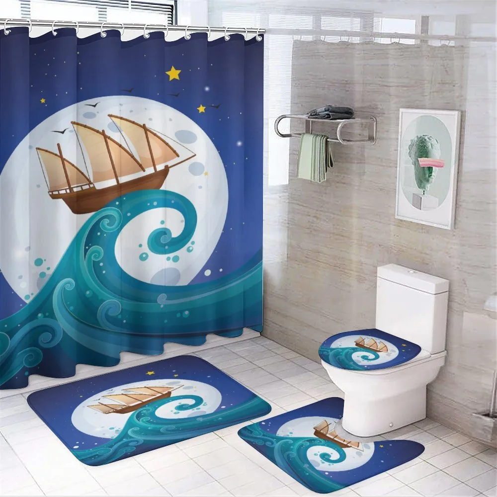 Old Ship Riding Waves — 4-Piece Bathroom Set preview