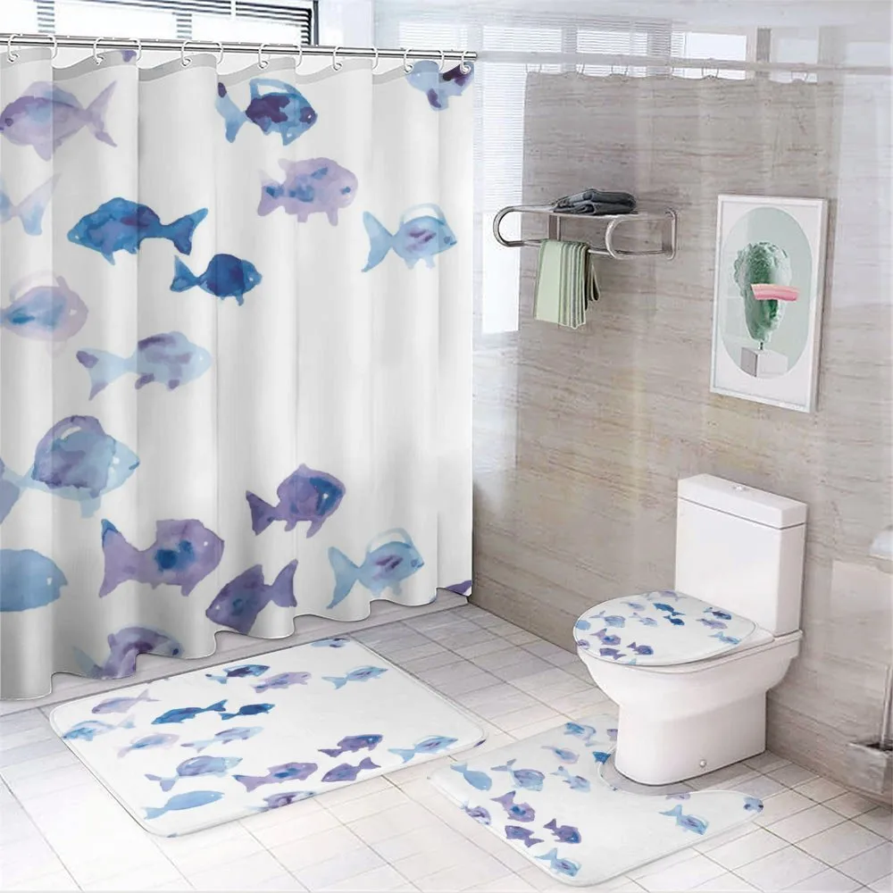 Watercolor Fishes — 4-Piece Bathroom Set preview