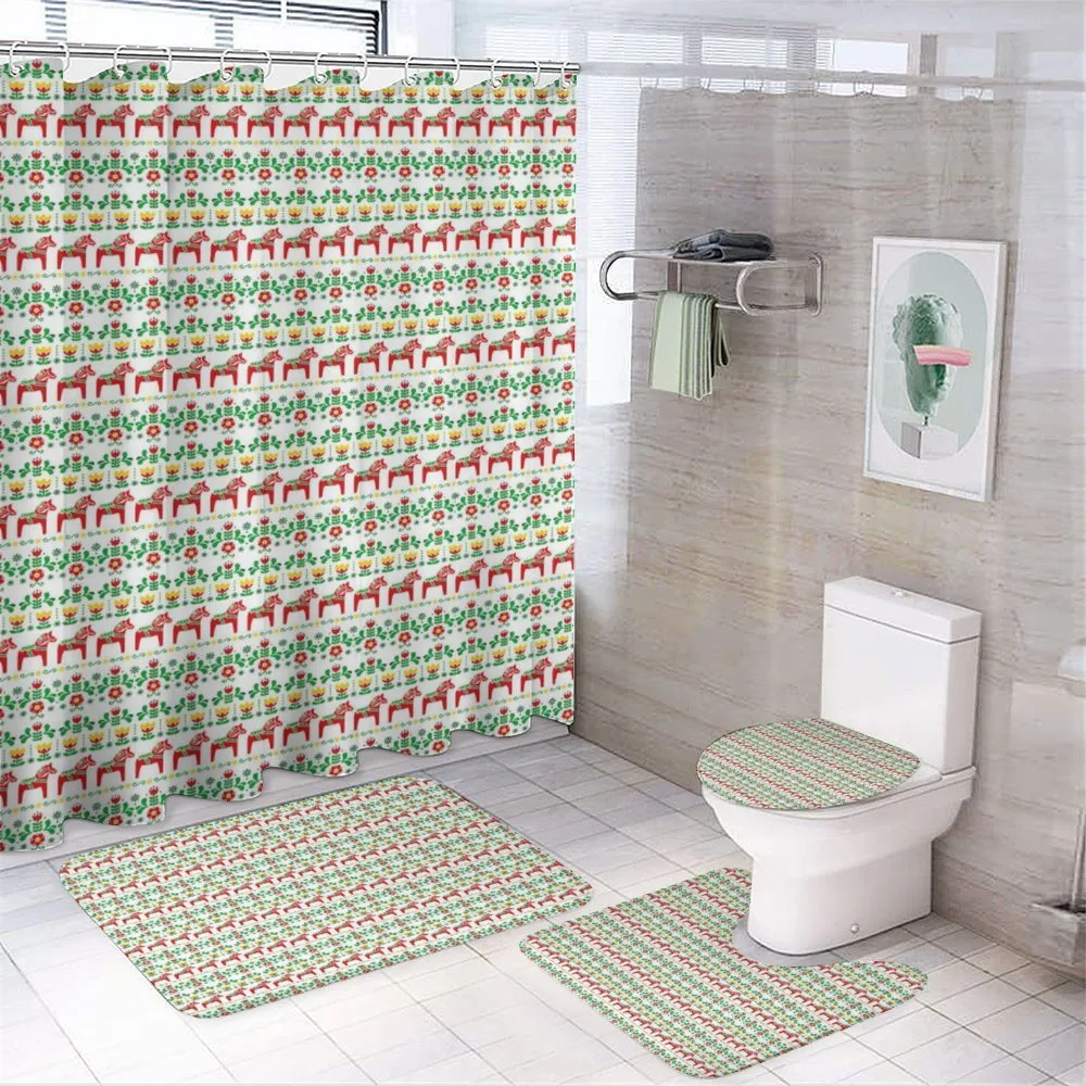 Floral Swedish Dala Horse — 4-Piece Bathroom Set preview