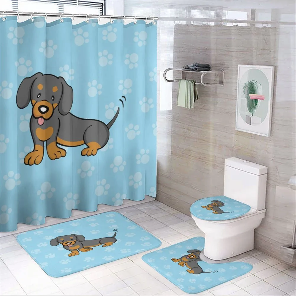 Happy Puppy Cartoon 4-Piece Bathroom Set product video