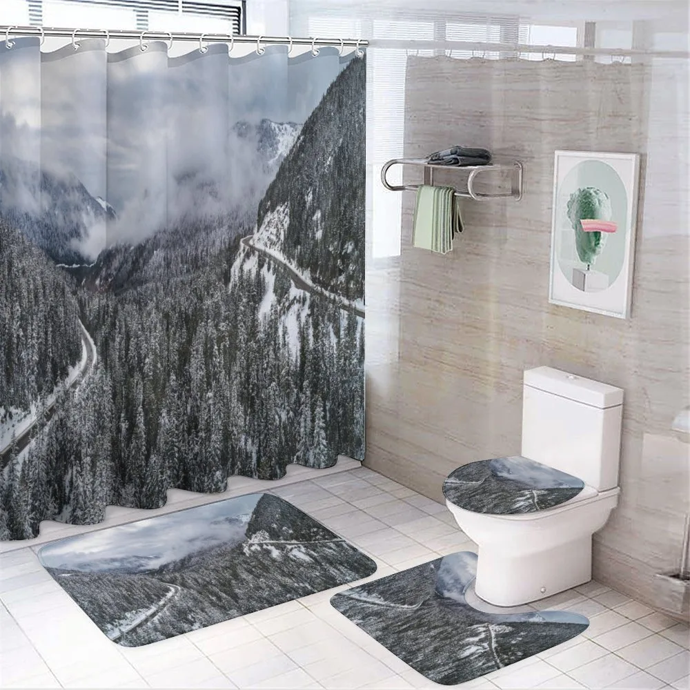 Highway in Winter Forest — 4-Piece Bathroom Set preview