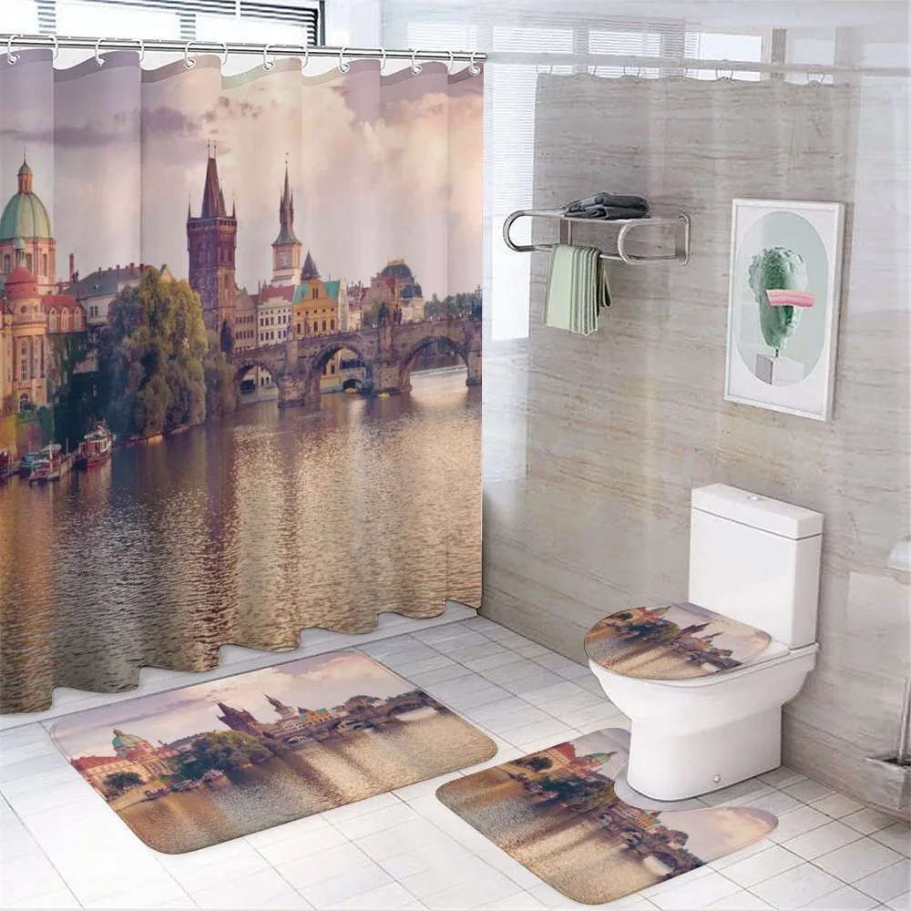 Prague River and Bridge — 4-Piece Bathroom Set preview