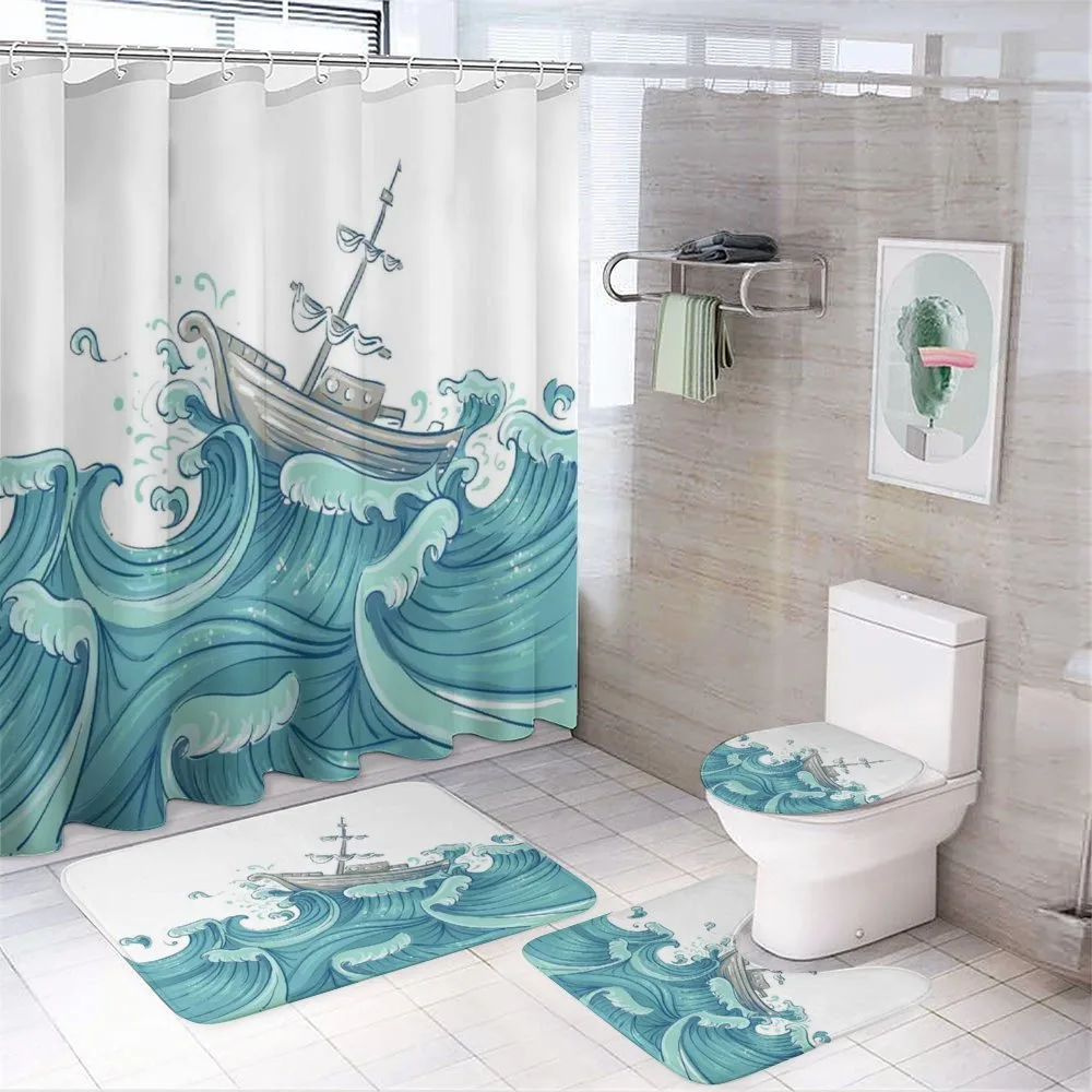 Ship and Ocean Waves — 4-Piece Bathroom Set preview