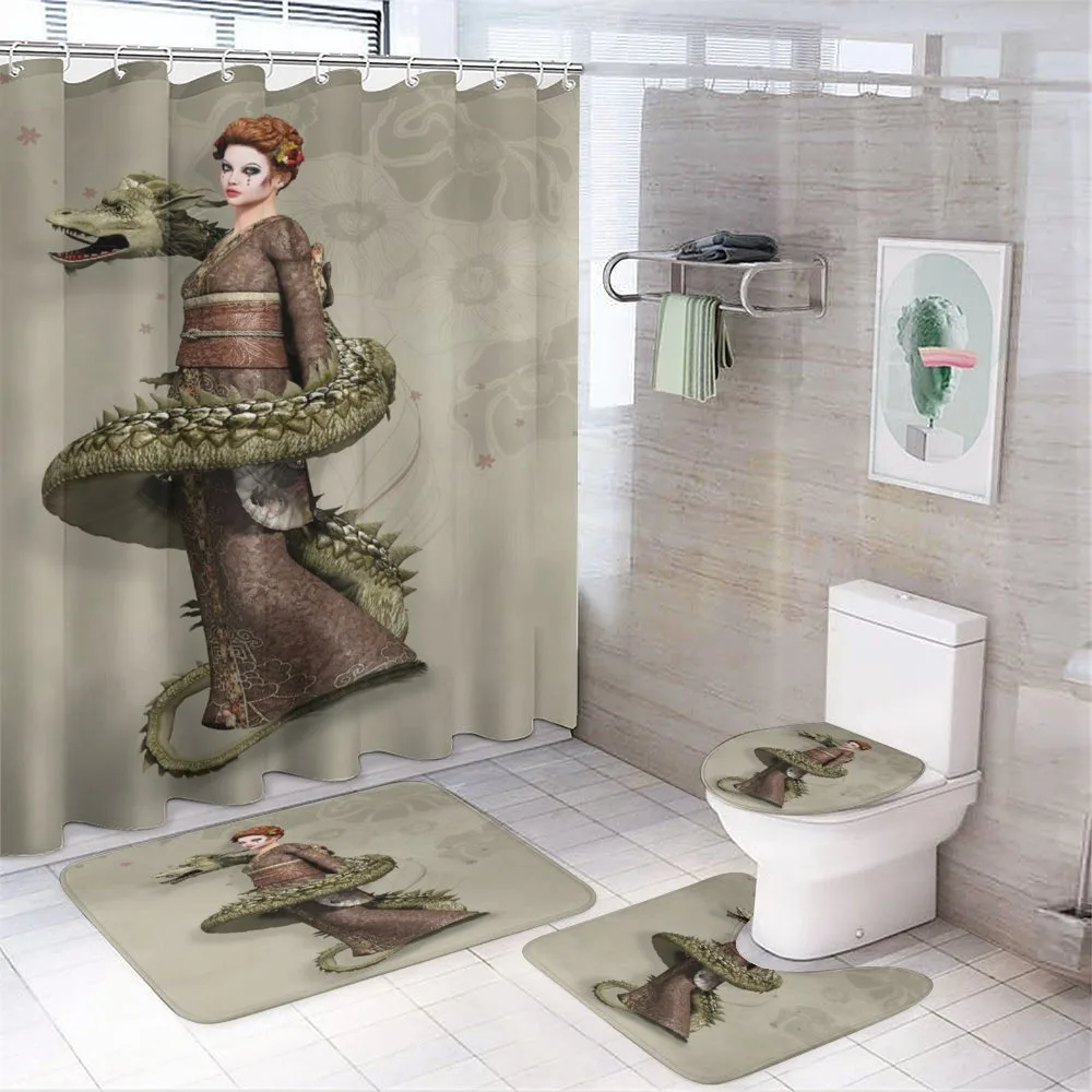 Geisha with Huge Dragon — 4-Piece Bathroom Set preview