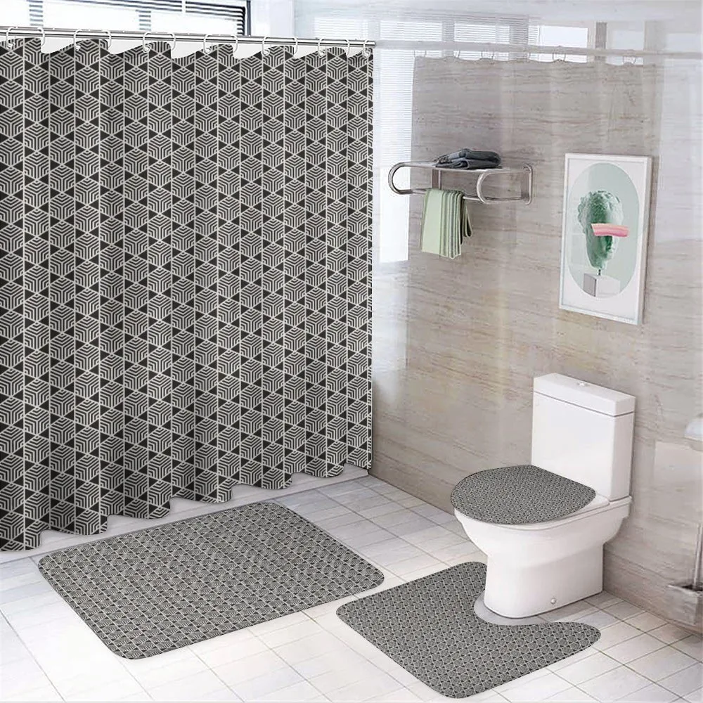 Hexagons Simple Lines Grid — 4-Piece Bathroom Set preview