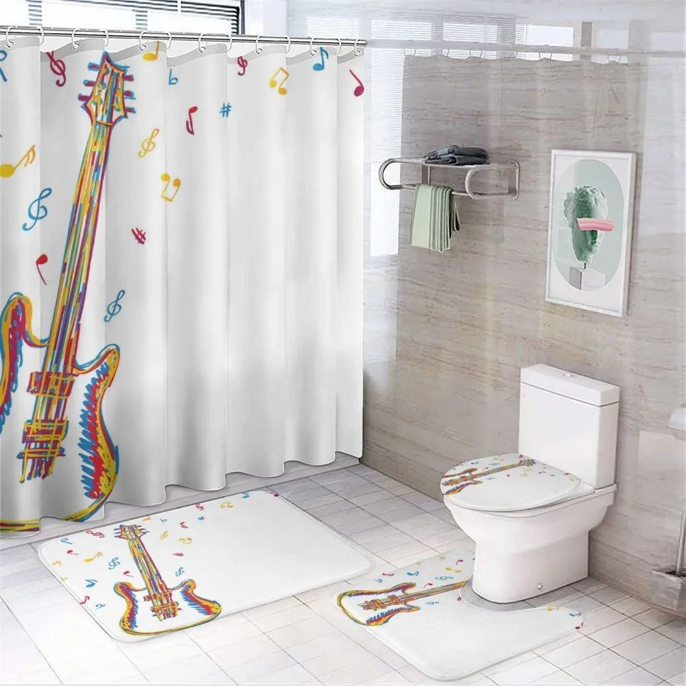 Doodle Style Guitar Art — 4-Piece Bathroom Set preview
