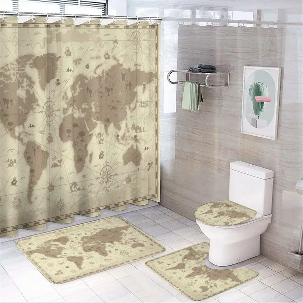 Aged World Monsters Compass — 4-Piece Bathroom Set preview
