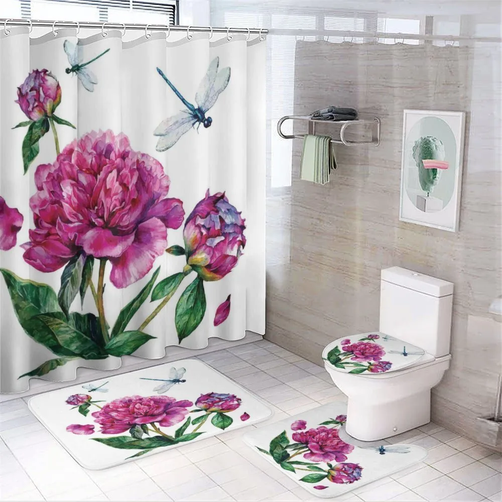 Peonies and Dragonflies — 4-Piece Bathroom Set preview