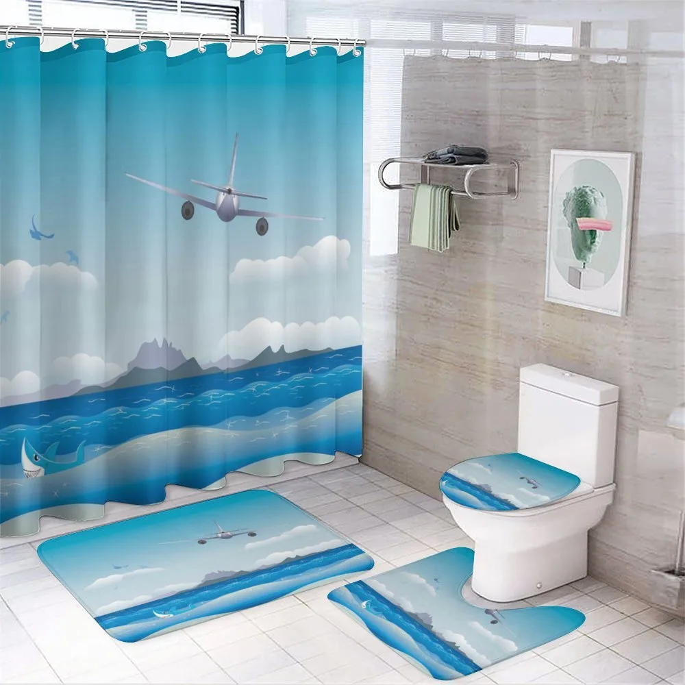 Plane Fly on Sea and Shark — 4-Piece Bathroom Set preview
