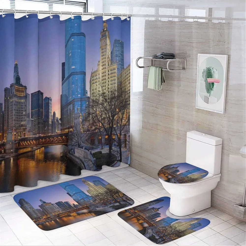 Chicago River Scenery 4-Piece Bathroom Set product video