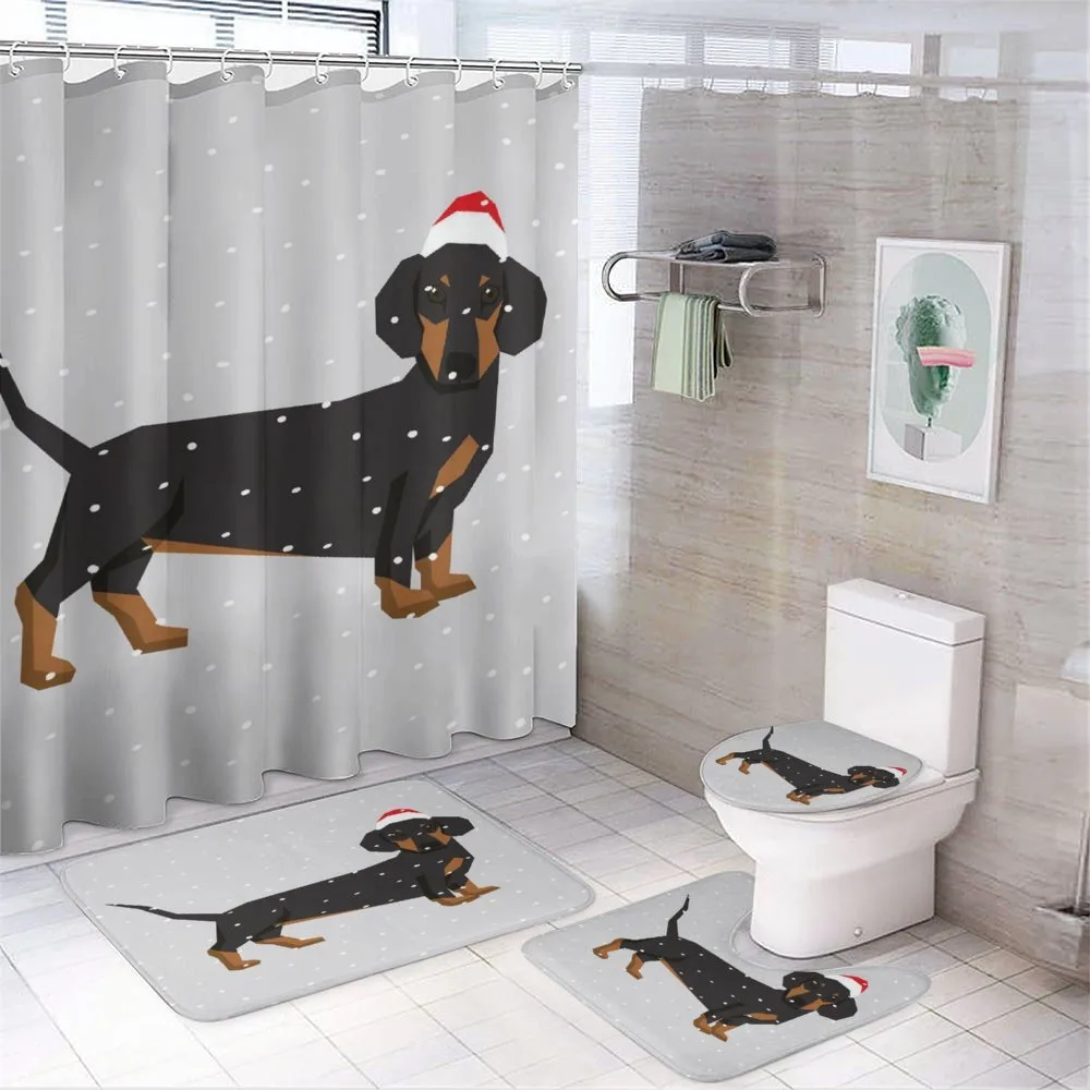 Dog Wears Xmas Hat Snow — 4-Piece Bathroom Set preview