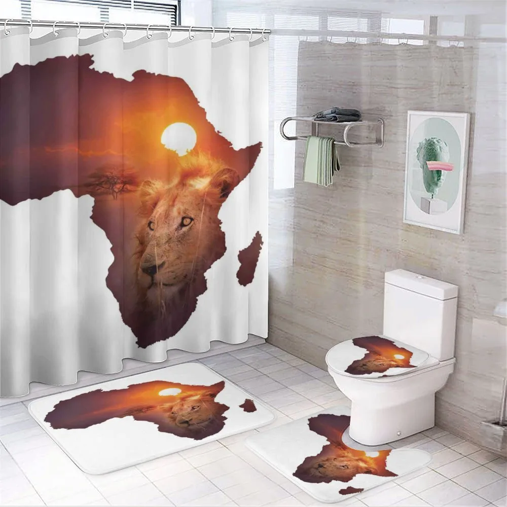 Lion and African Map Sunset — 4-Piece Bathroom Set preview