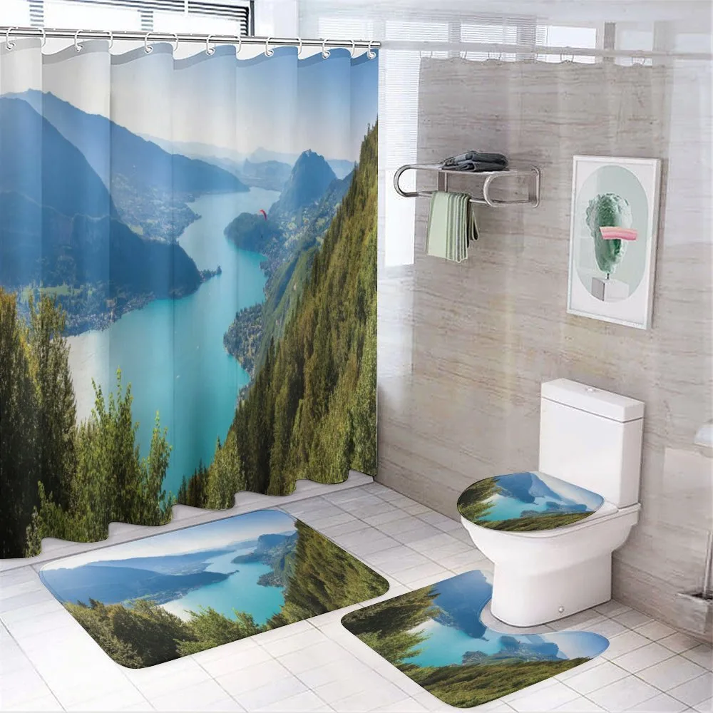 Aerial Annecy Lake Pine — 4-Piece Bathroom Set preview