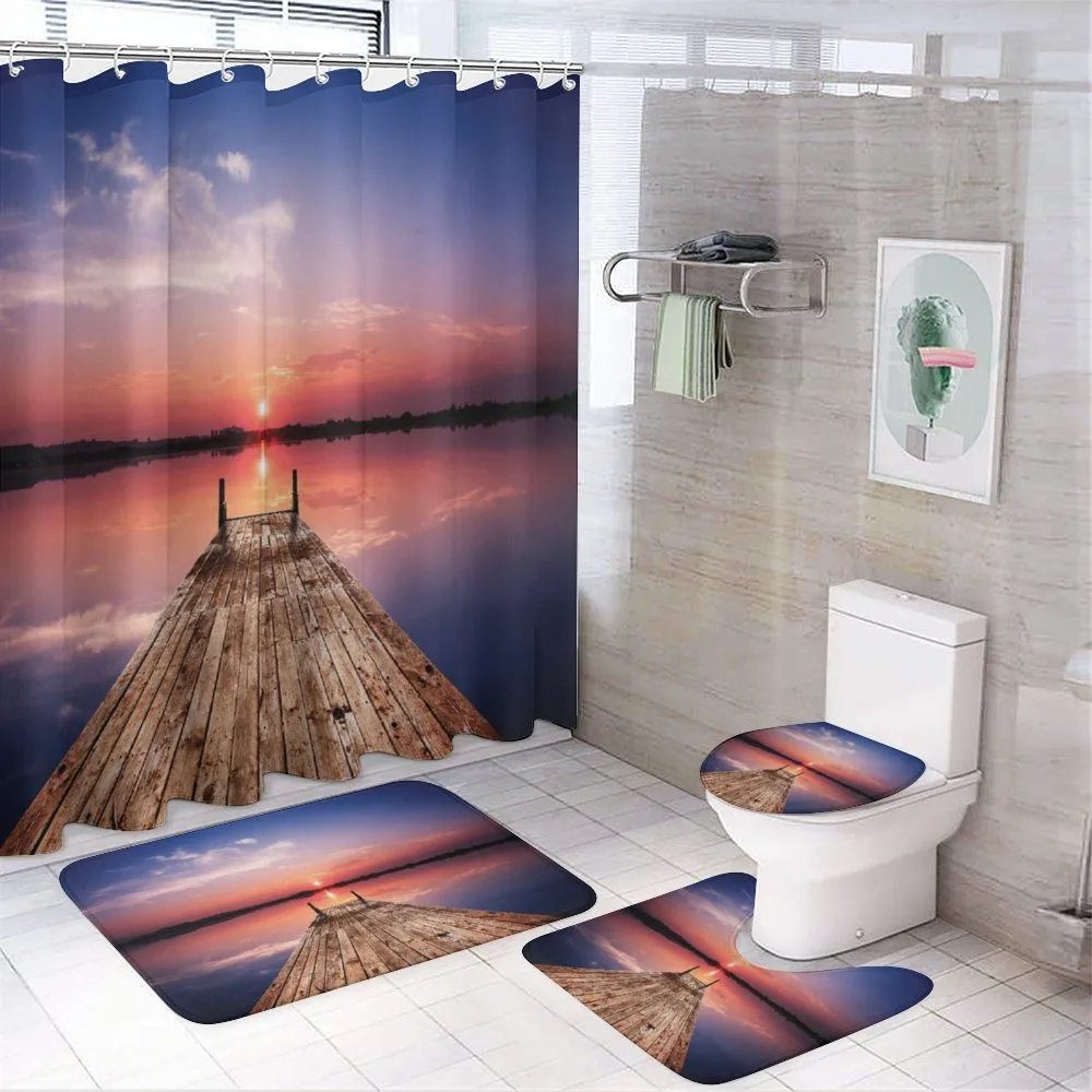 Panoramic Lake Old Pier Sunset — 4-Piece Bathroom Set preview