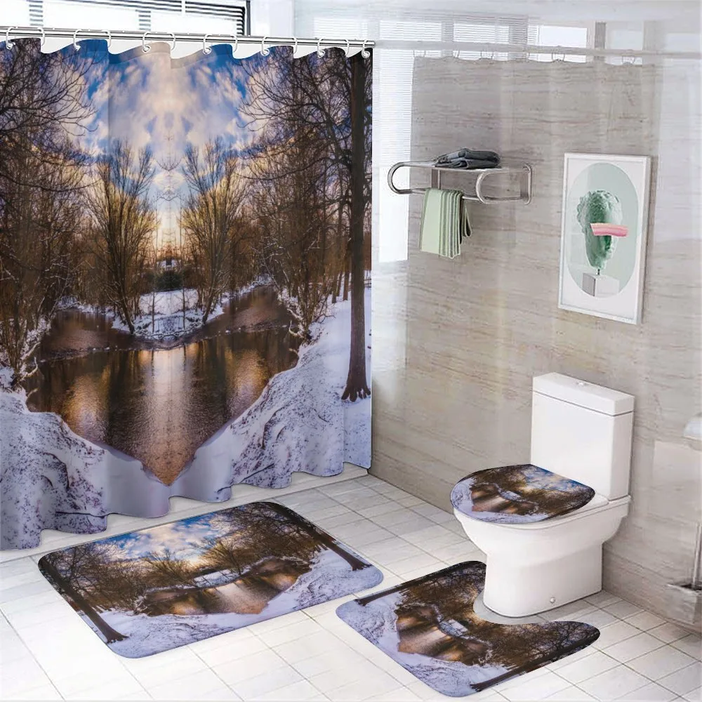 Snowy Winter Park Lake — 4-Piece Bathroom Set preview