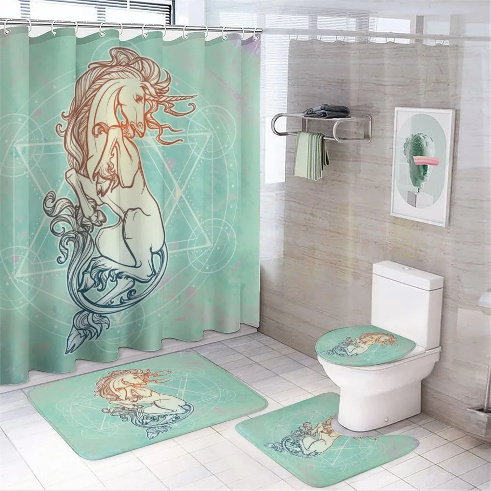 Unicorn on Geometry — 4-Piece Bathroom Set preview