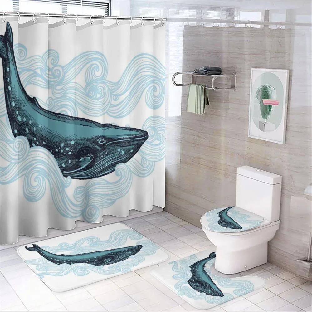Whale with Striped Wave — 4-Piece Bathroom Set preview