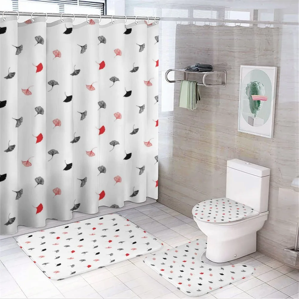 Red Black Ginkgo Leaves — 4-Piece Bathroom Set preview