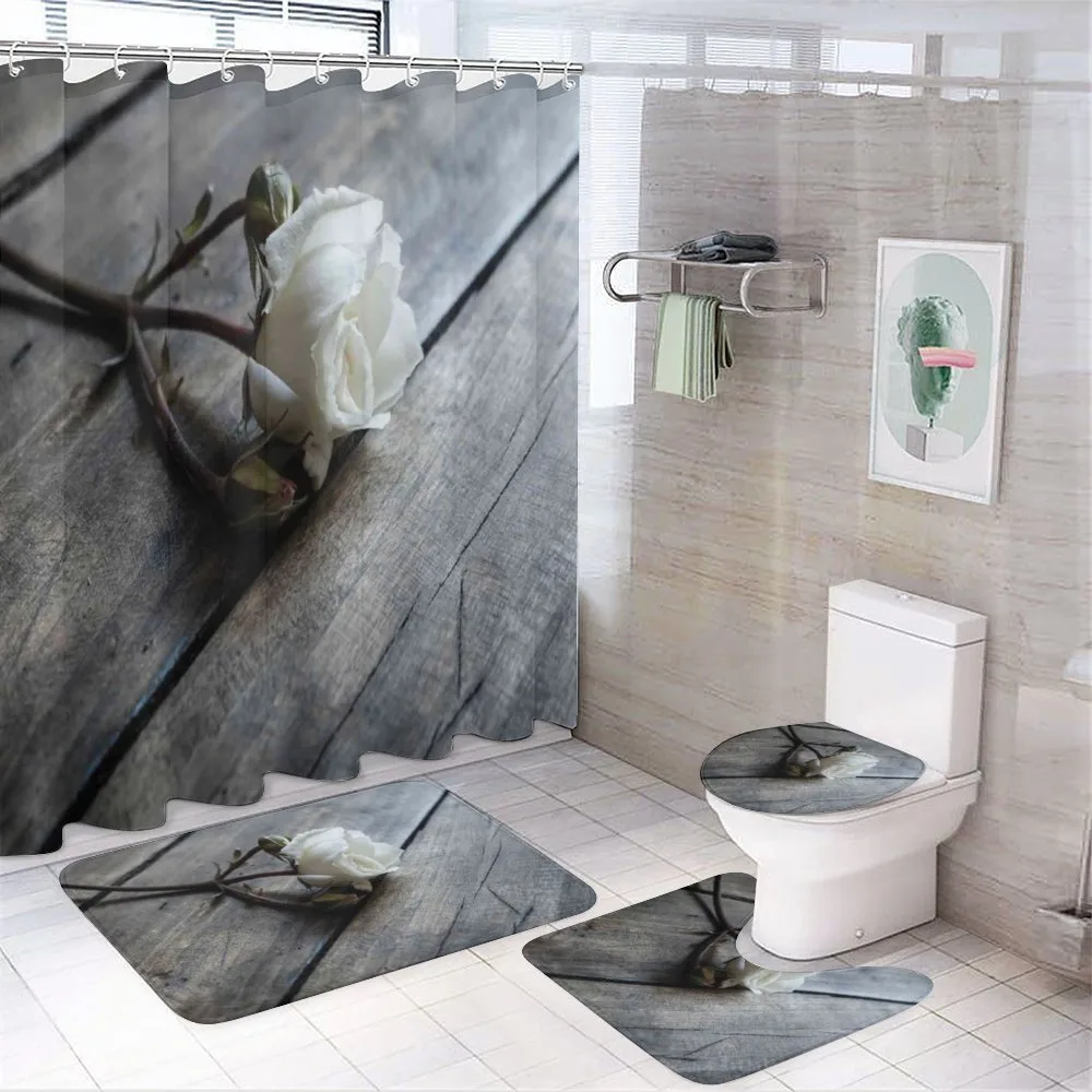 Romantic Flower Rustic Table — 4-Piece Bathroom Set preview