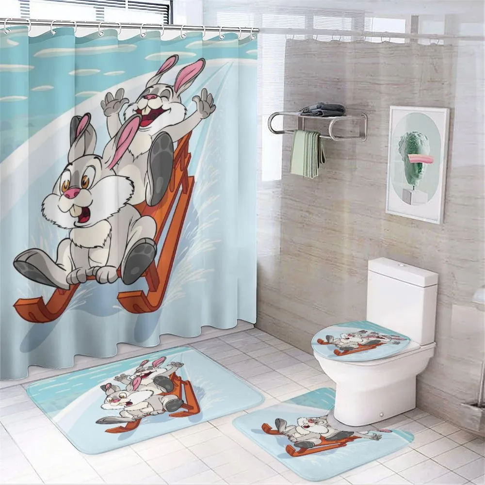 Winter Wooden Sled Cartoon — 4-Piece Bathroom Set preview