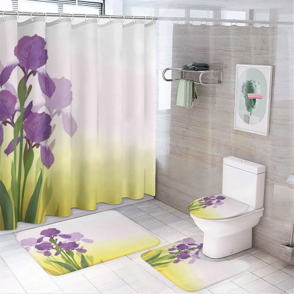 Iris Flowers Leaves — 4-Piece Bathroom Set preview
