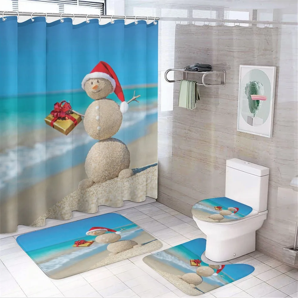 Sand Snowman Santa Hat — 4-Piece Bathroom Set preview