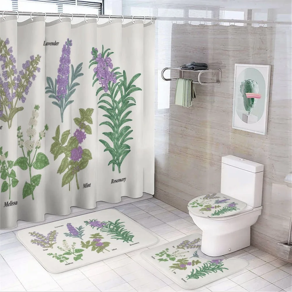 Botanical Infographic Plants — 4-Piece Bathroom Set preview