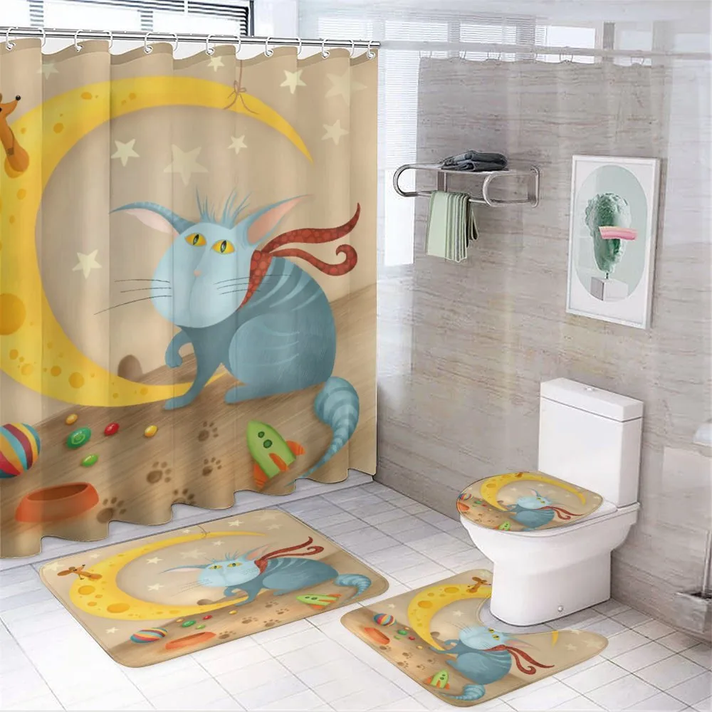 Cat Mouse Crescent Moon — 4-Piece Bathroom Set preview