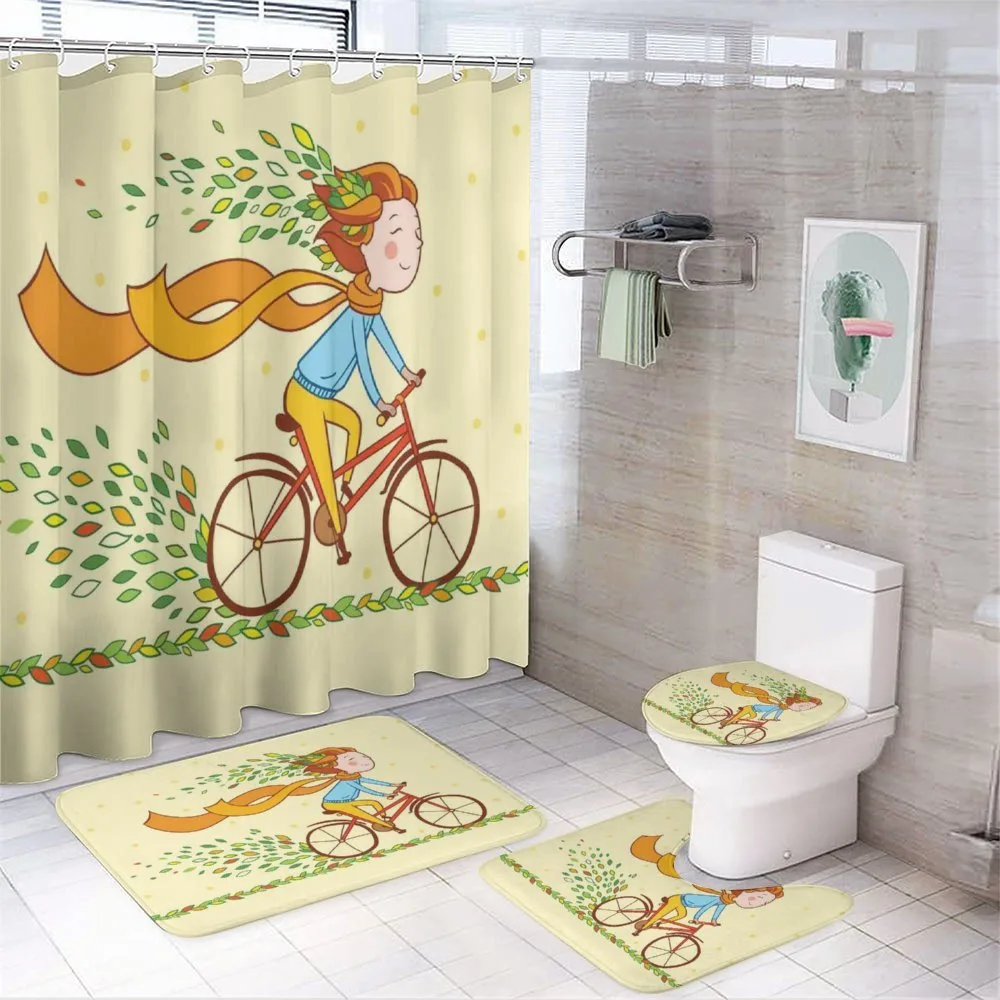 Girl Bike Autumn Leaves — 4-Piece Bathroom Set preview