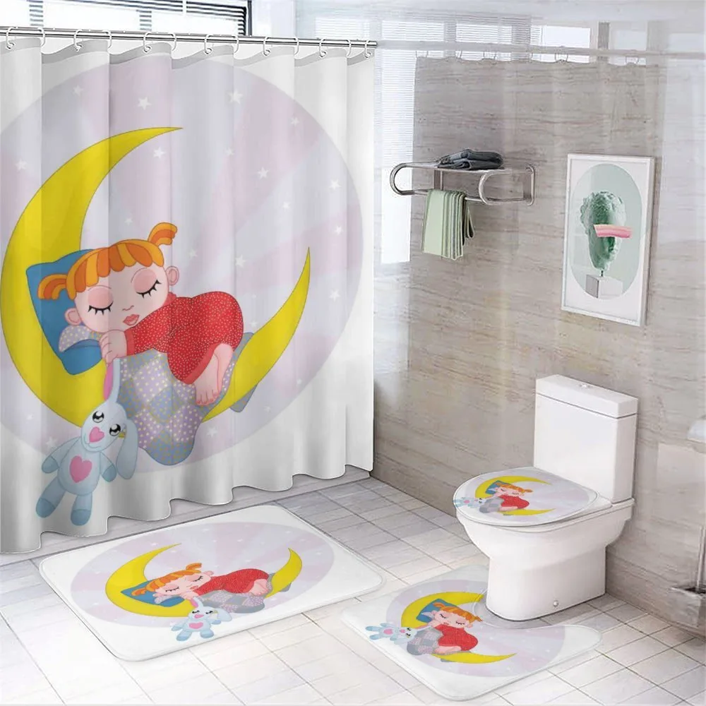 Girl on Moon with Teddy — 4-Piece Bathroom Set preview