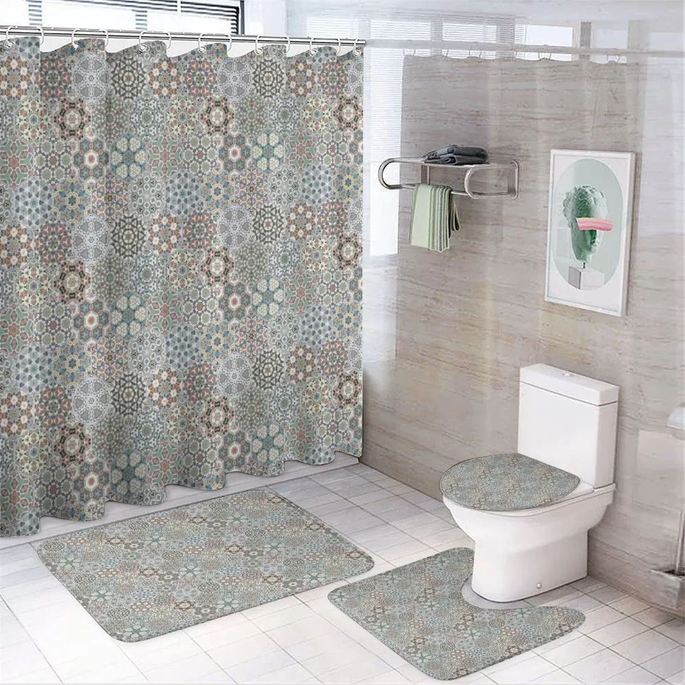 Hexagonal Grid Tiles — 4-Piece Bathroom Set preview