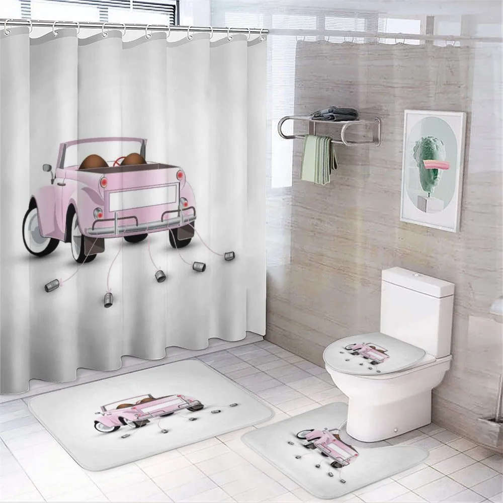 Just Married Cartoon Car — 4-Piece Bathroom Set preview