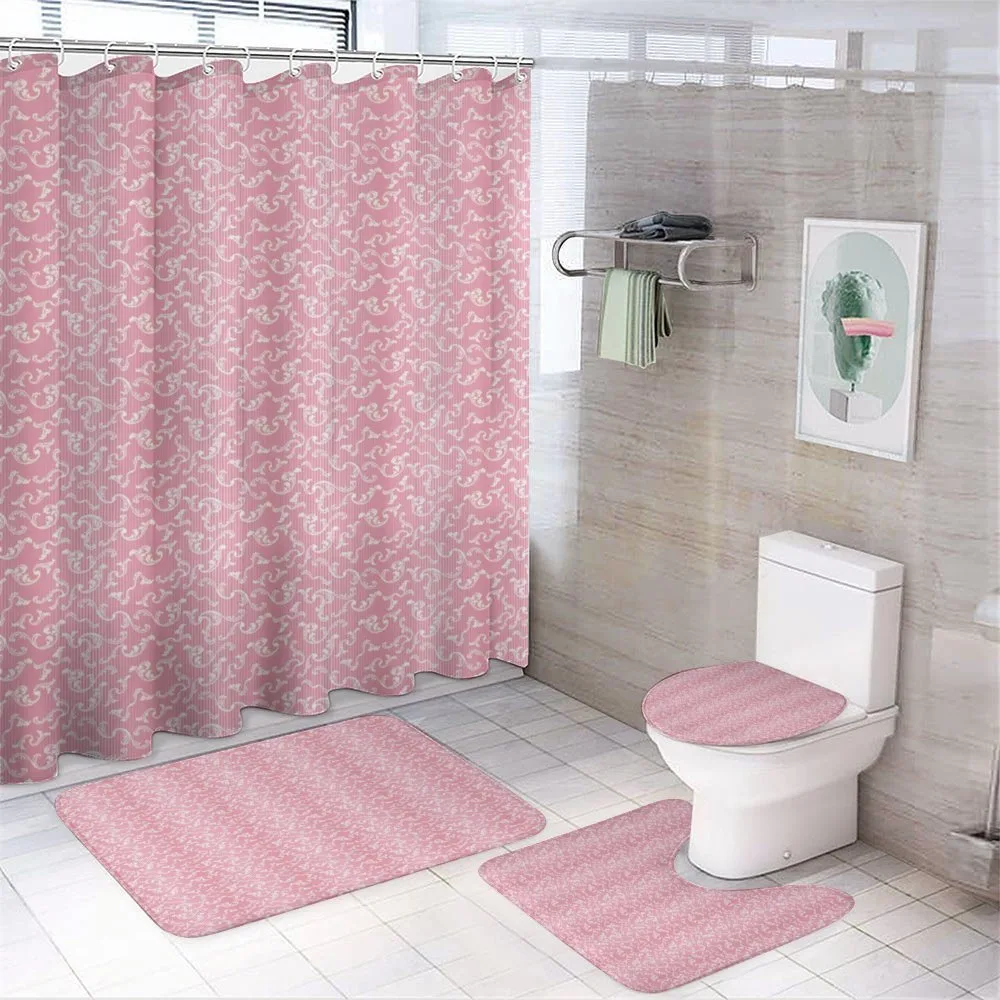 Leafy Pinkish Damask Lines — 4-Piece Bathroom Set preview