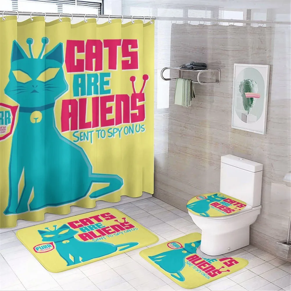 Cats are Aliens Cartoon — 4-Piece Bathroom Set preview