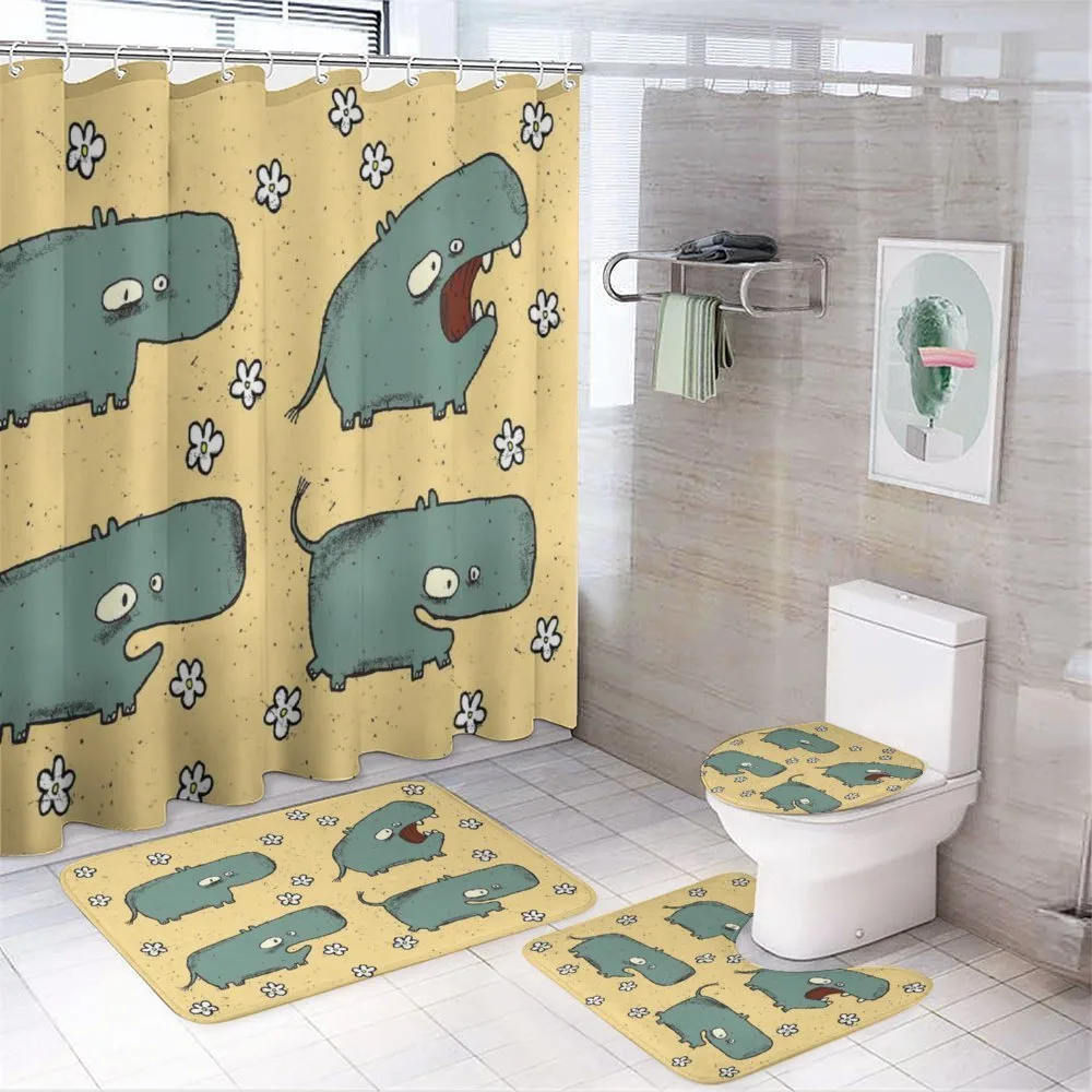 Comic Hippo Floral Grungy — 4-Piece Bathroom Set preview