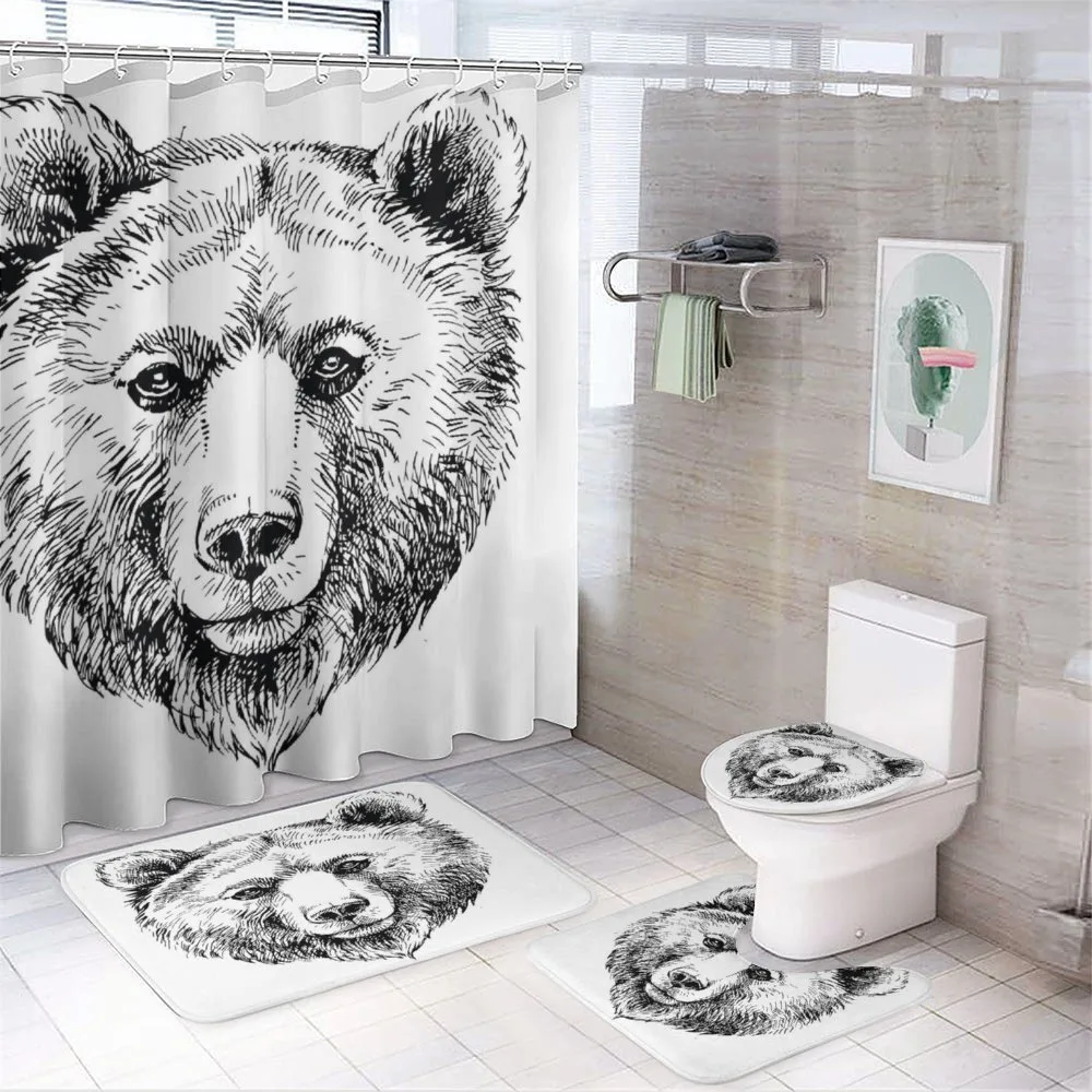 Grizzly Bear Ink Sketch — 4-Piece Bathroom Set preview