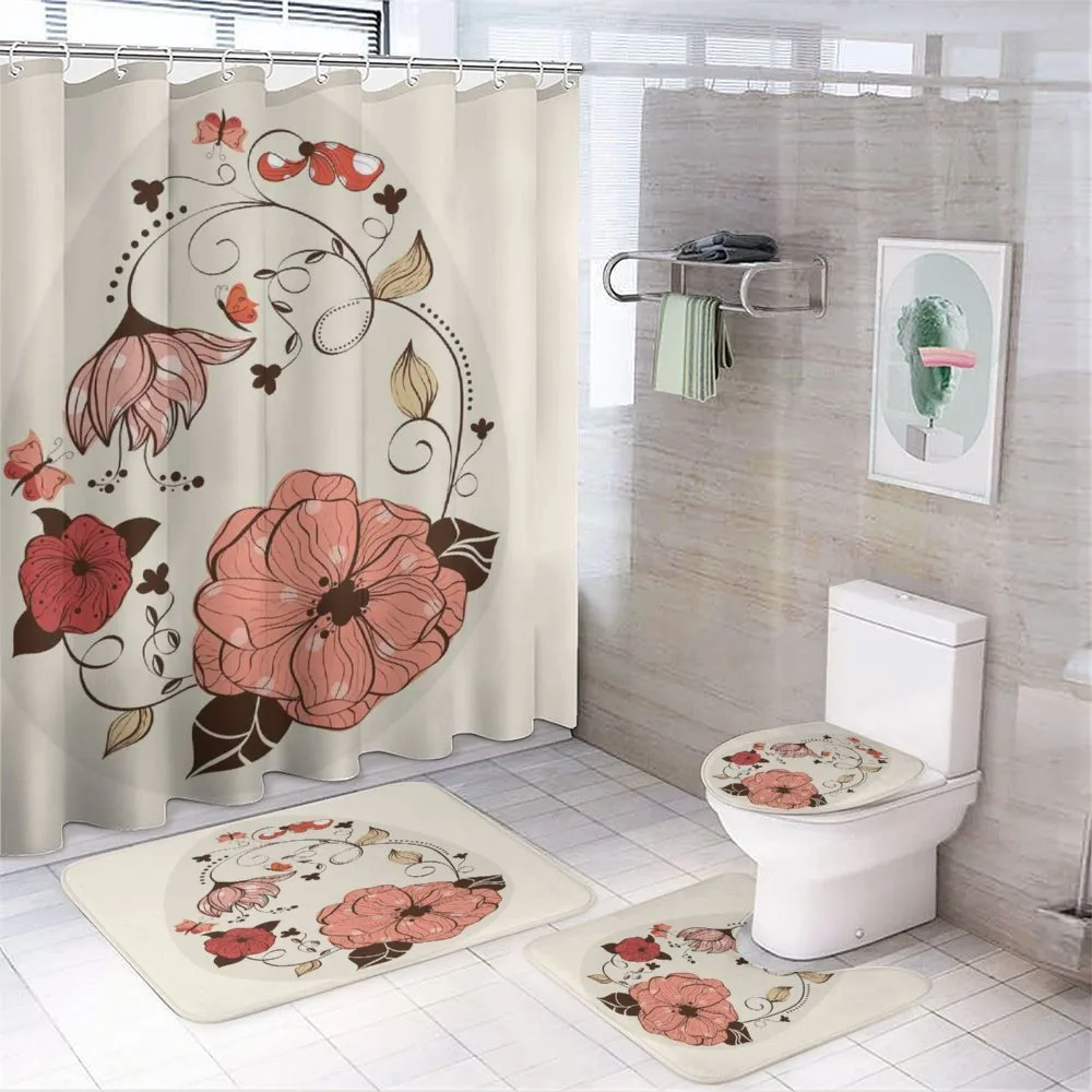 Flowers Ornate Egg Shape — 4-Piece Bathroom Set preview