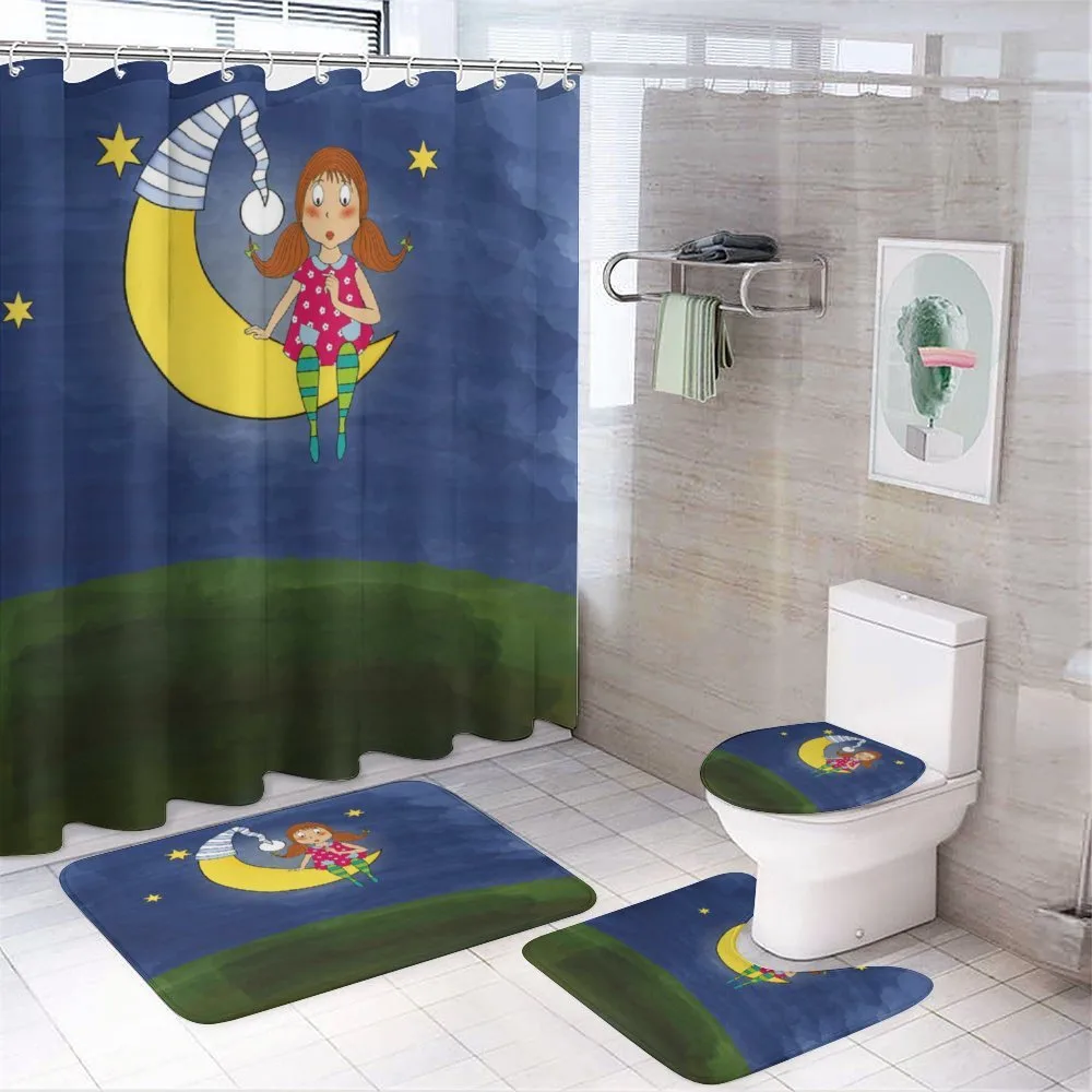 Girl on Moon Words Artwork — 4-Piece Bathroom Set preview