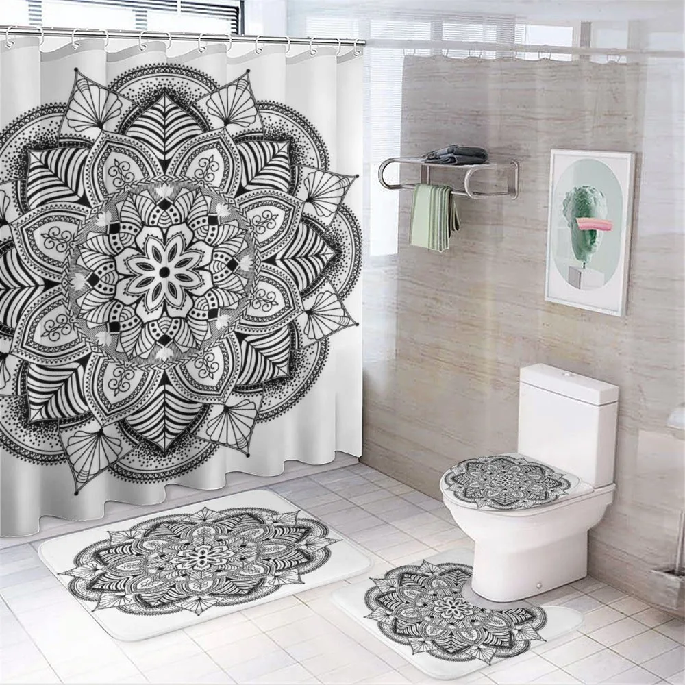 Mandala Black White Art 4-Piece Bathroom Set product video