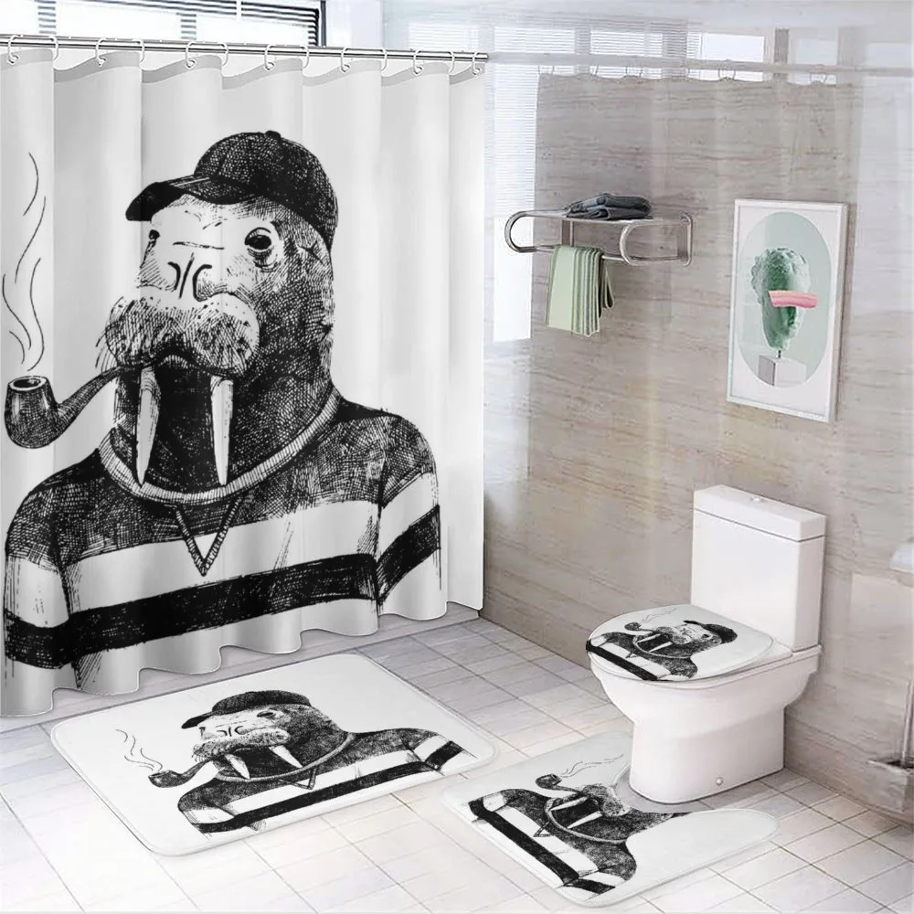 Walrus with Pipe Sketch — 4-Piece Bathroom Set preview