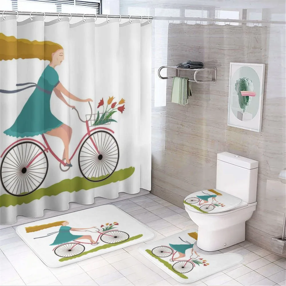 Woman on Bike Tulips — 4-Piece Bathroom Set preview