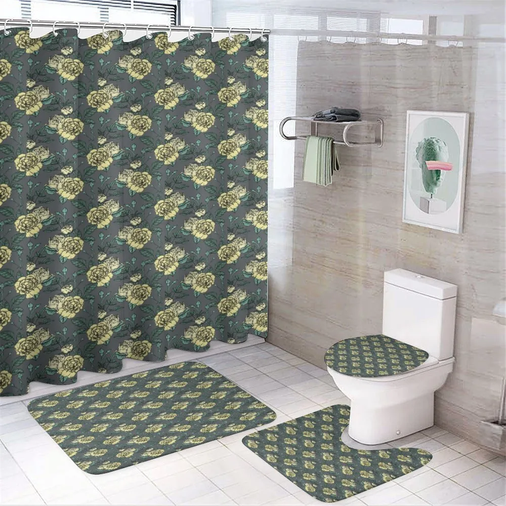 Yellow Tone Roses on Grey — 4-Piece Bathroom Set preview